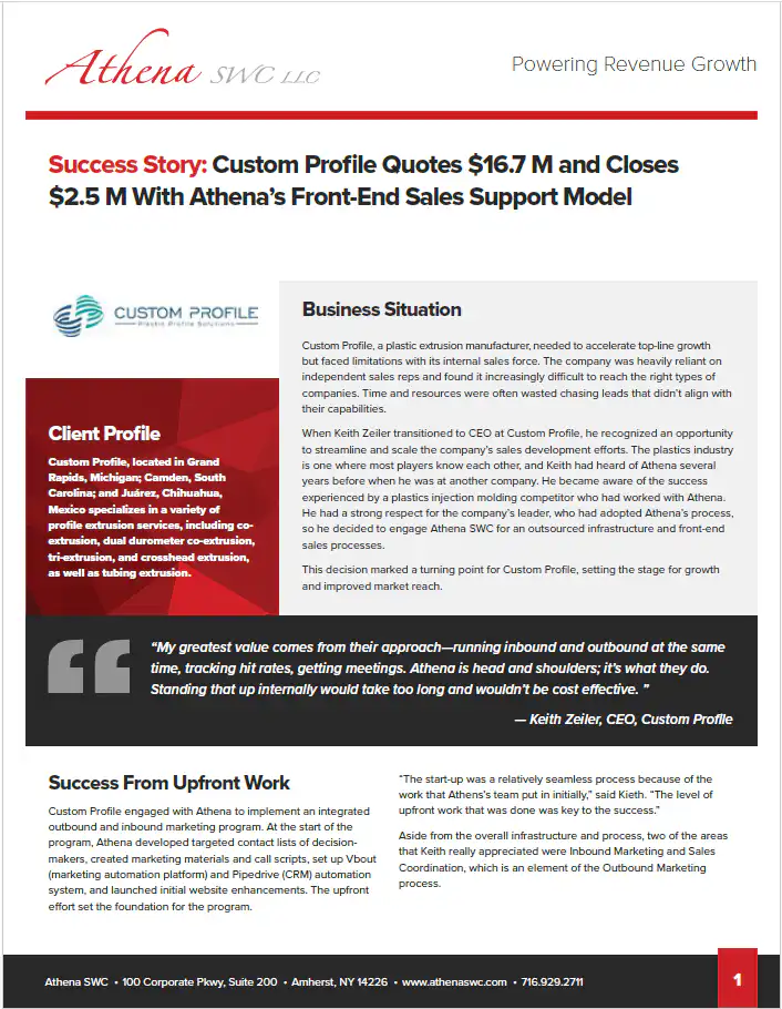 Custom profile case study about Driving Business Development for Plastic Extrusion