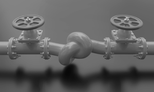 Visual metaphor for stalled pipeline . Water pipe with a knot.