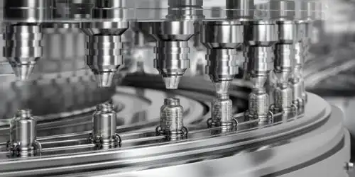 Automated tablet filling machine with glass bottles on a production conveyor line. CDMO digital marketing relies on specialized expertise and knowledge in a crowded market.