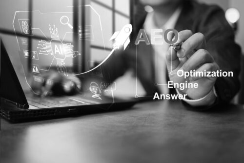 answer engine optimization AEO concept with businessman learning to optimize website for chatgpt