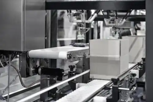 Cardboard boxes on conveyor belt. A packaging marketing strategy is necessary in today's competitive marketplace.